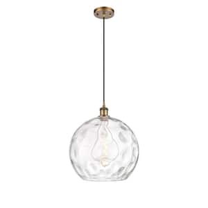 Athens Water Glass 1-Light Brushed Brass Globe Pendant Light with Clear Water Glass Shade