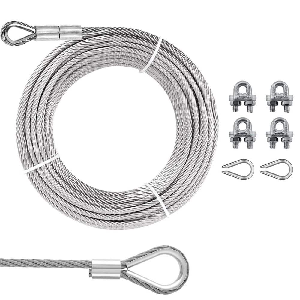1/4 in x 50 ft Galvanized Steel Cable Kit, 7x19 Strand Wire Rope 6400 lbs Breaking Strength w/ Clamps & Thimbles price history on PriceWatchPro