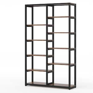 Hamilton 70.9 in. Rustic Brown Wood 10-Shelf Etagere Bookcase with Open Back