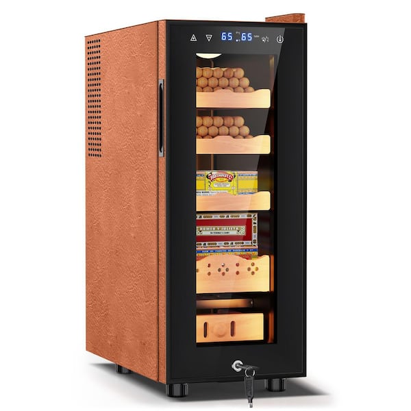 10.23 in. Single Zone Electric Cigar Humidor 35 L Storage 300-Counts with Lock Humidity and Temperature Control in Brown