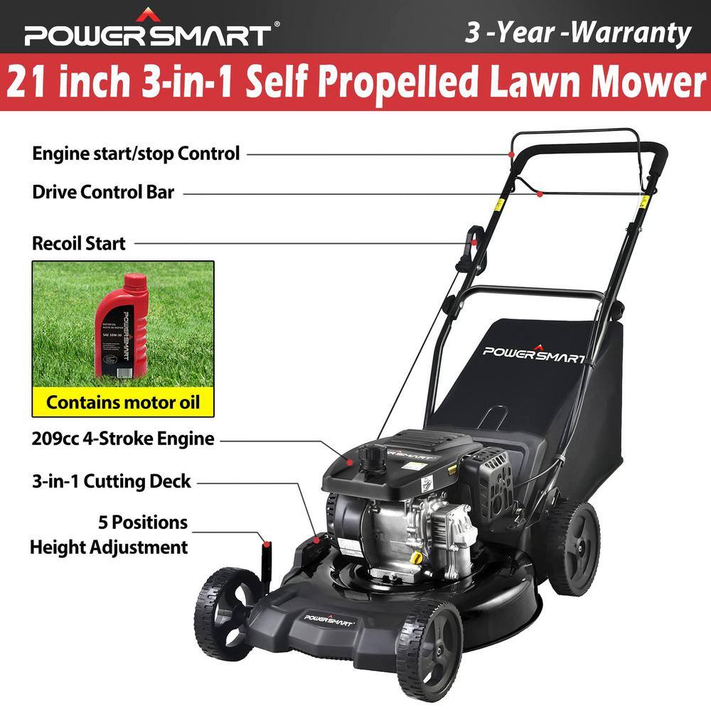 Buy 21 in. Gas Walk Behind PowerSmart Lawn Mower in Black with Bag 5