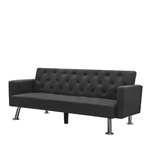Modern 72.83 in. W Square Arm Fabric Straight Sofa in Dark Gray