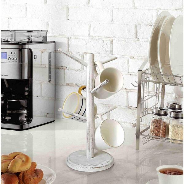 Lynzavix 6-Hook Natural Wood Mug Tree Coffee Cup Holder Stand for