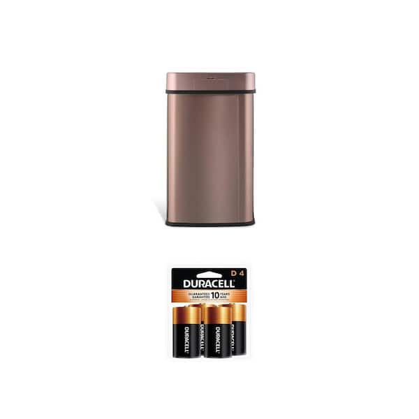 Coppertop D Alkaline Batteries (4-Pack) and 13 Gal. Motion Sensor Stainless Steel Trash Can Combo