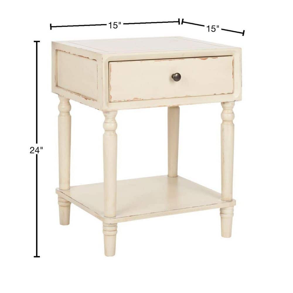 Vanilla White Poplar Wood End Table with Storage