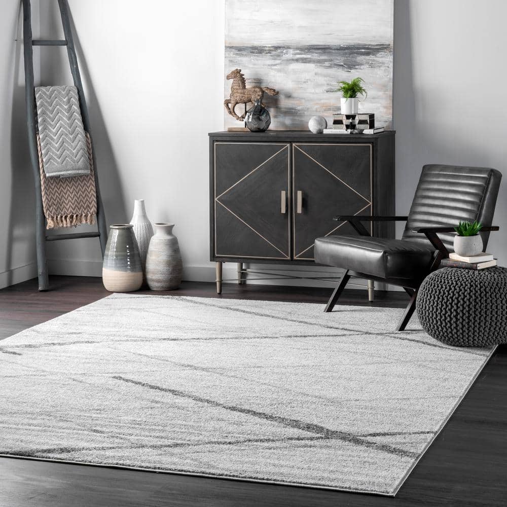 Modern Gray Crisscross Lines Easy-Care Synthetic Area Rug, 8' x 11'