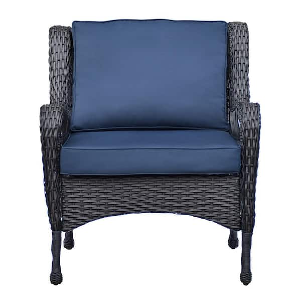 Unbranded Navy Blue Metal Outdoor Garden Chair, Hand-woven Rattan Lounge Chair with Cushion