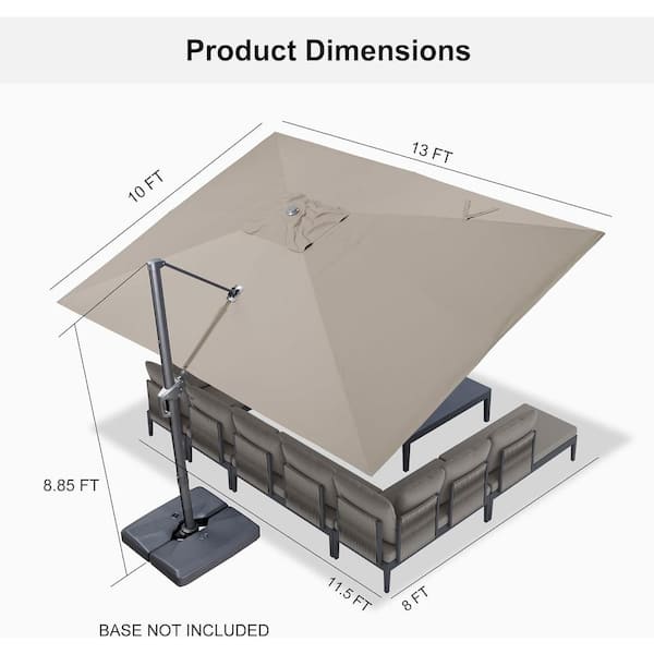 10 ft. x 13 ft. Outdoor Patio Cantilever Umbrella Aluminum Offset 360° Rotation Umbrella in Taupe