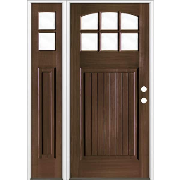 50 in. x 80 in. Craftsman V-Groove Arch 6-Lite Clear Glass Black Stain Left Hand Hemlock Wood Prehung Front Door w/LSL