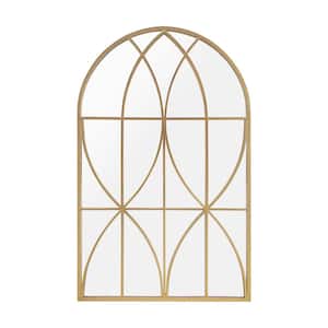 24 in. W x 38.2 in. H Arched Framed Metal Gold Mirror