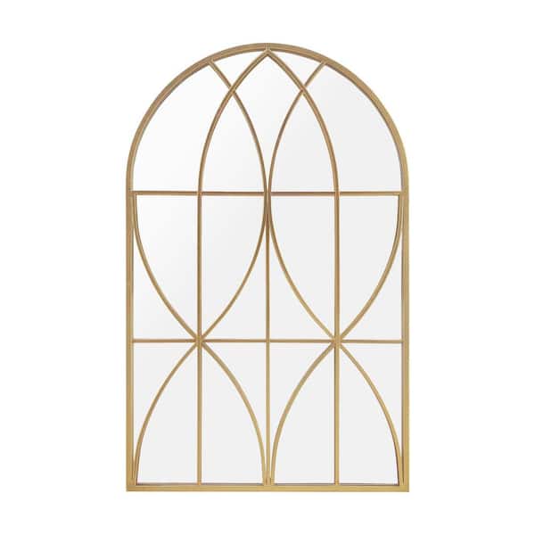 PARISLOFT 24 in. W x 38.2 in. H Arched Framed Metal Gold Mirror