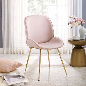 Beetle Pink Velvet Dining Chair with Plated Golden Legs