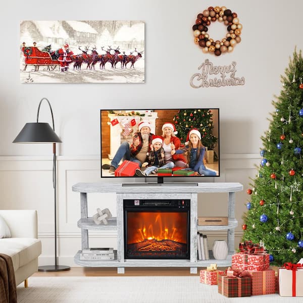 48 in. Light Gray Corner Fireplace TV Stand Media Console Fits TV's up to 55 in.