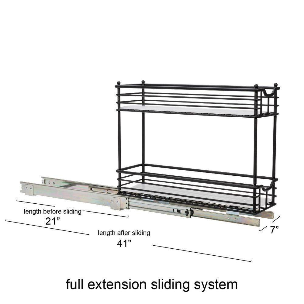 Black Steel 2-Tier Pull-Out Storage Organizer with Plastic Liners