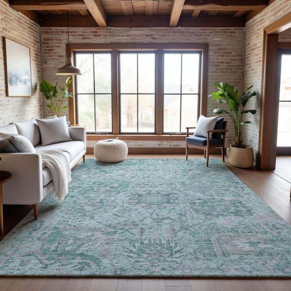 Mayfield Premium Machine Washable Abstract AMF1102 Teal 9 ft. x 12 ft. Area Rug