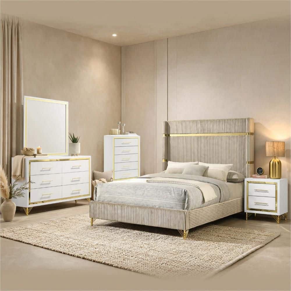 Jenny 5-Piece White Wood Queen Size Bedroom Set