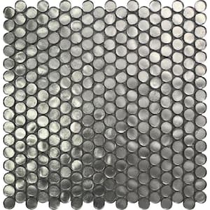 Silver 4 in x 5 Polished Penny Round Glass Mosaic Floor and Wall Tile Sample