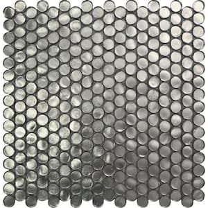 Silver 12.2 in. x 12.2 in. Polished Penny Round Glass Mosaic Floor and Wall Tile (10-Pack) (10.34 sq. ft./Case)