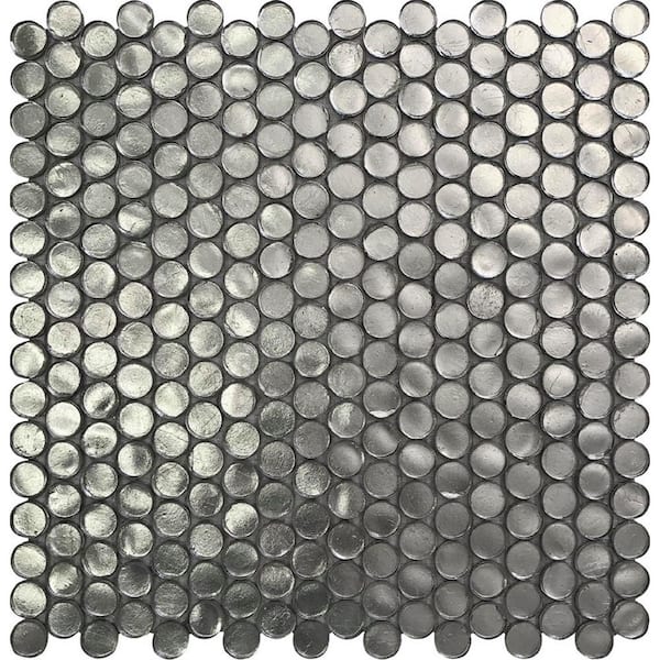 Apollo Tile Silver 12.2 in. x 12.2 in. Polished Penny Round Glass Mosaic Floor and Wall Tile (7 Cases/72.38 sq. ft./Pallet)