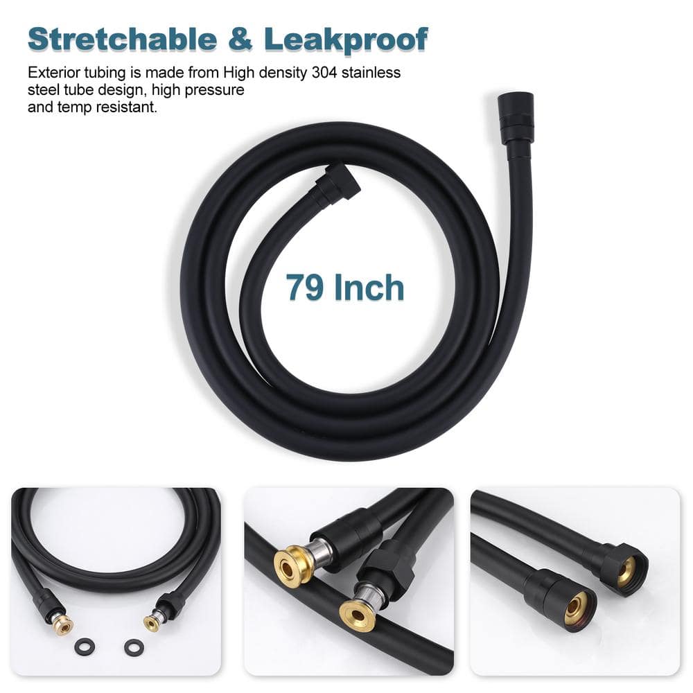 Matte Black 79-Inch PVC Shower Hose with Brass Fittings
