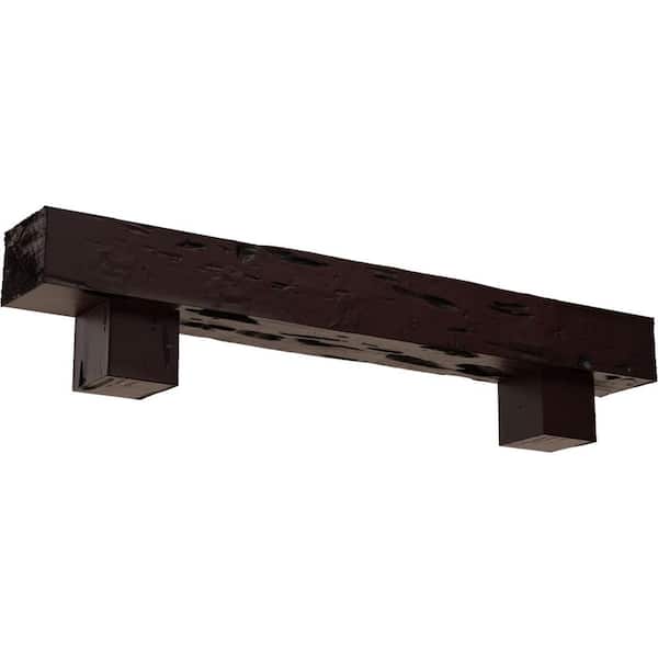 Ekena Millwork 4 in. x 4 in. x 7 ft. Pecky Cypress Faux Wood Fireplace Mantel Kit with Alamo Corbels, Premium Cherry