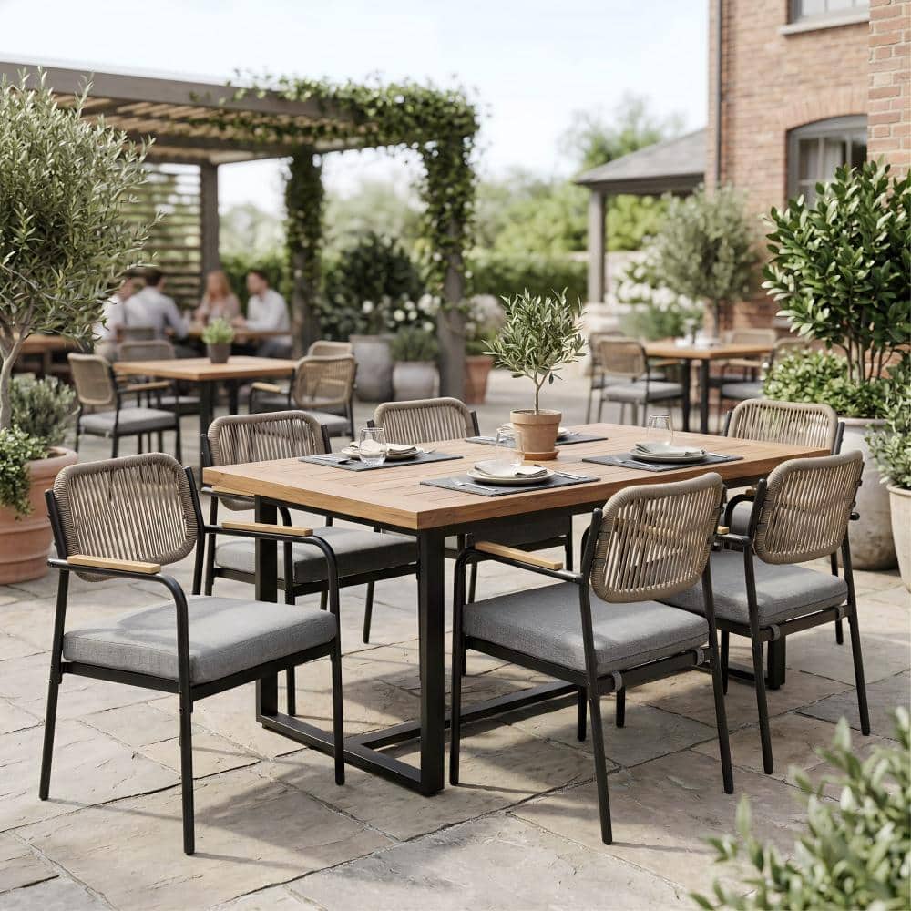 Gray Wicker Patio Dining Chairs 6-Pack, Metal Frame, Removable Cushions, All-Weather for Deck/Poolside price history on PriceWatchPro