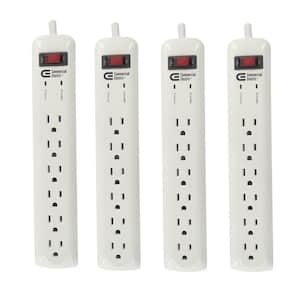 8 ft. 6-Outlet Surge Protector with 45-Degree Flat Angle Plug, White (4-Pack)