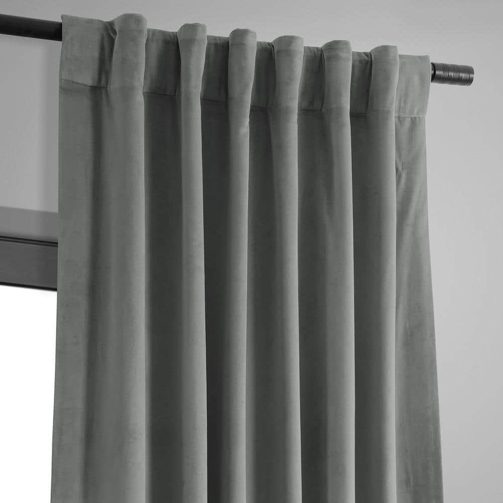 Silver Grey Velvet Thermal Blackout Curtains 96 Inch Long