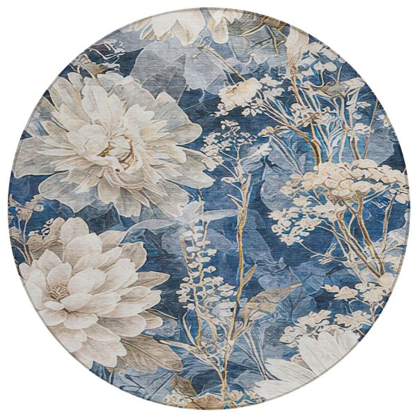 Chantille Machine Washable Indoor/Outdoor Abstract ACN2934 Navy 8 ft. x 8 ft. Round Rug