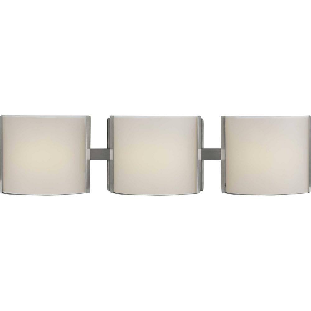 Brushed Nickel 3-Light LED Bath Vanity with Etched Glass Shades
