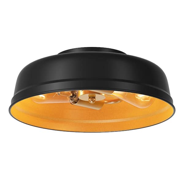 aiwen Farmhouse Industrial 13.18 in. 2-Light Black and Gold Flush Mount Ceiling Light Fixture