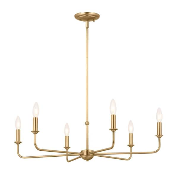 KICHLER Pallas 32.25 in. 6-Light Brushed Natural Brass Traditional