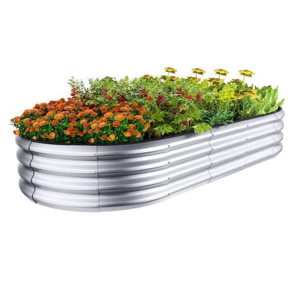 Primehome 6 x 3 x 1 ft. Galvanized Steel Raised Planter Box Garden Bed - Outdoor Oval Metal Frame for Vegetables/Flowers