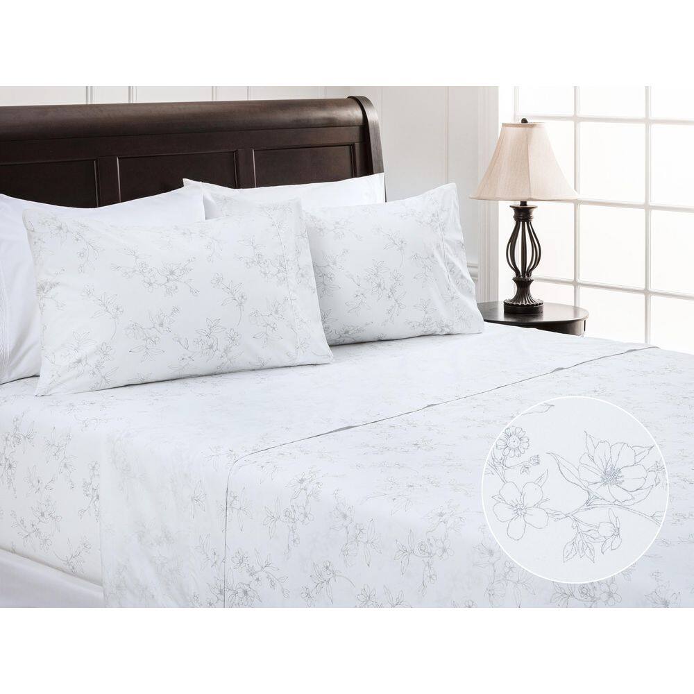 4-Piece Floral Sketch Pattern Print Microfiber Bedsheets Set, King price history on PriceWatchPro
