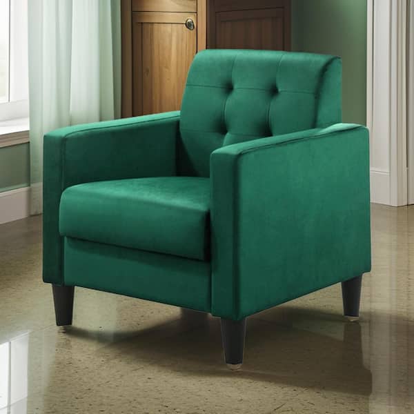 Benjara Green Velvet Armchair with Cushioned Seat