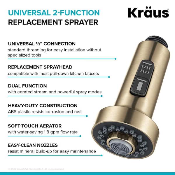 KRAUS Universal 2-Function Replacement Sprayer for Pull Down