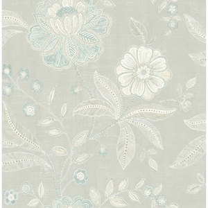 Shimmer Grey and Metallic Blue Floral Paper Strippable Roll (Covers 56.05 sq. ft.)
