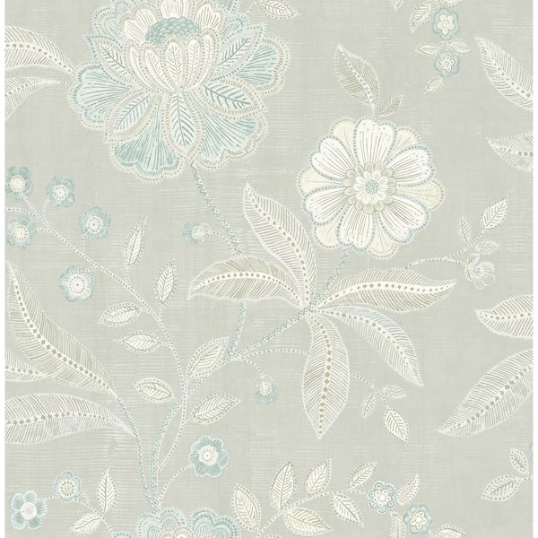 Shimmer Grey and Metallic Blue Floral Paper Strippable Roll (Covers 56.05 sq. ft.)
