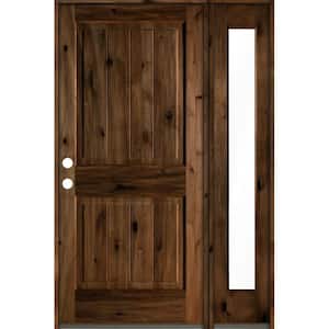 50 in. x 80 in. Knotty Alder Square Top Right-Hand/Inswing Clear Glass Provincial Stain Wood Prehung Front Door w/RFSL
