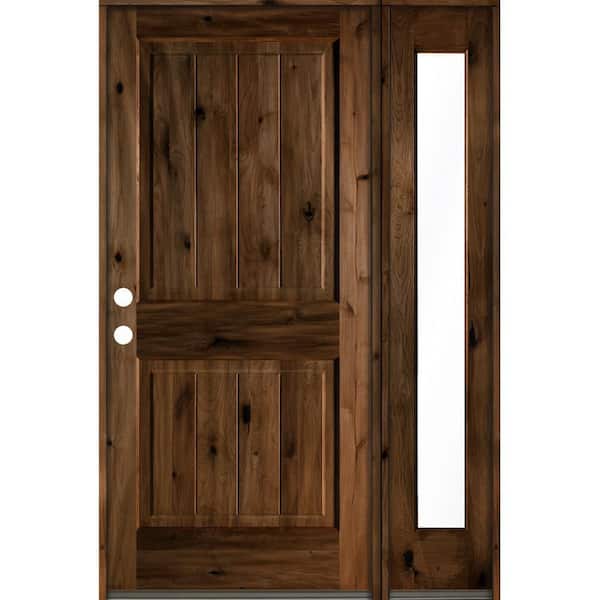 Krosswood Doors 50 in. x 80 in. Knotty Alder Square Top Right-Hand/Inswing Clear Glass Provincial Stain Wood Prehung Front Door w/RFSL