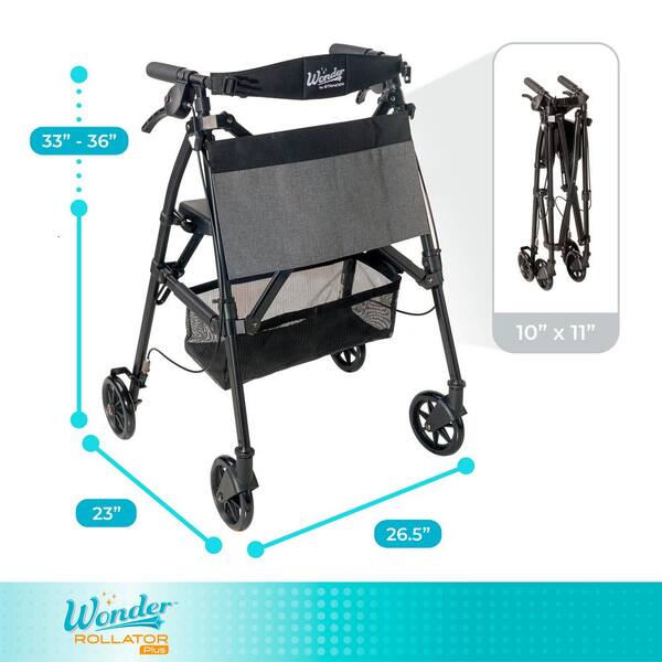 Stander Wonder Rollator Plus, 4-Wheel Lightweight Folding Walker