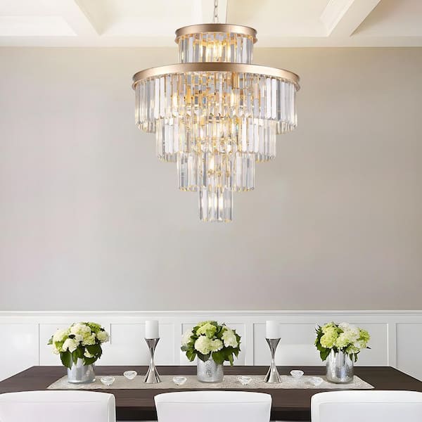 15-Light Gold 23.6 in. Luxury Crystal Chandelier Modern Chandeliers Lights Fixture Hanging Pendant, E12 Base