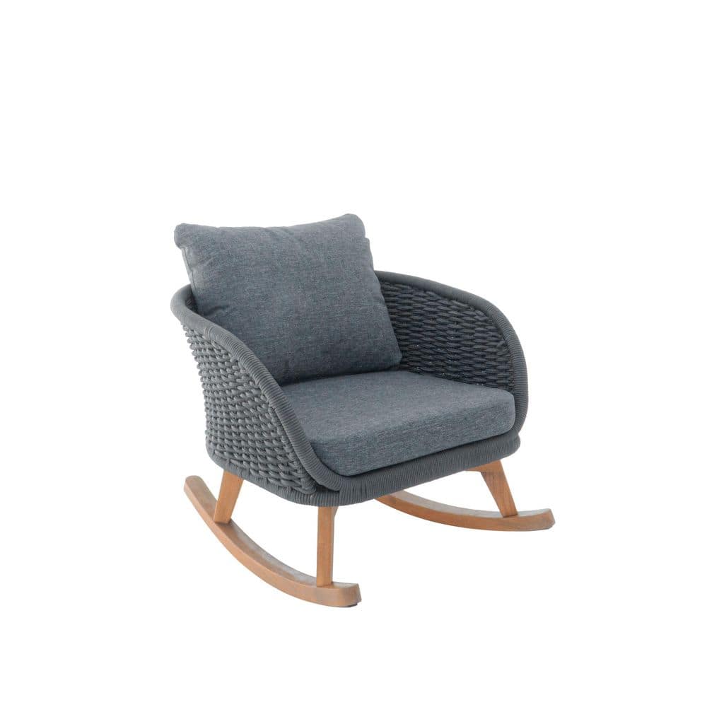 Brooklyn Modern Patio Natural Finish Solid Wood and Gray Rope Woven Outdoor Rocking Chair with Grey Cushions price history on PriceWatchPro