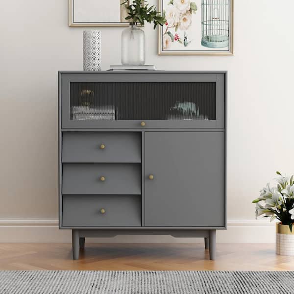 Unbranded 35.43 in. W x 15.75 in. D x 40.55 in. H Gray MDF Freestanding Linen Cabinet With Four Drawers