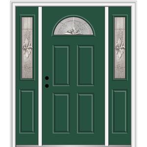 68.5 in. x 81.75 in. Heirlooms Right-Hand Inswing 1/4-Lite Decorative Painted Steel Prehung Front Door with Sidelites
