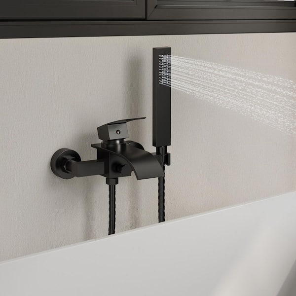 Modern Waterfall 1-Handle 2-Spray Wall Mount Tub and Shower Faucet 2.5 GPM in Matte Black Valve Included