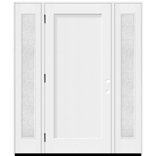 Steves & Sons Legacy 68 in. x 80 in. 1-Panel Shaker RHOS Unfinished White Fiberglass Prehung Front Door w/Rain 14 in.SLs 4-9/16 Jamb