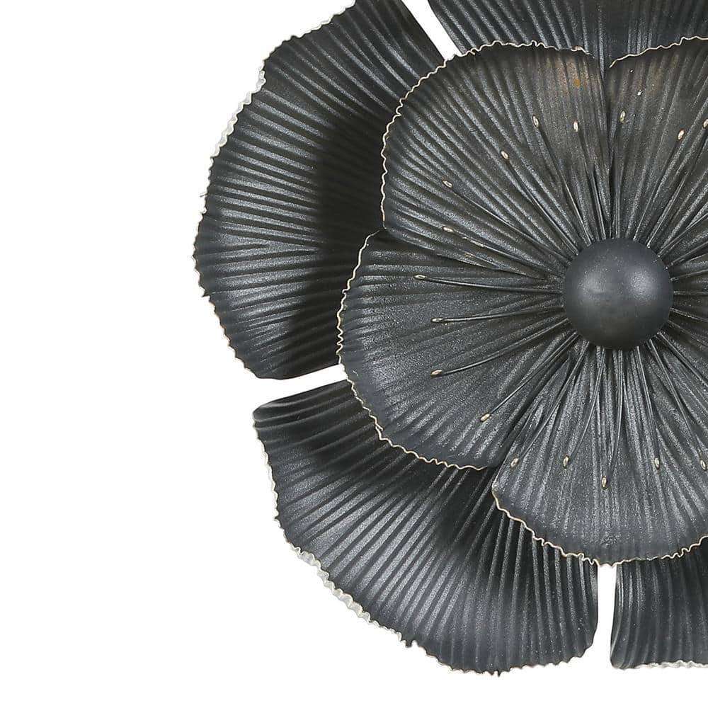 LuxenHome Black and Gold Metal Flower Wall Sculptures Set