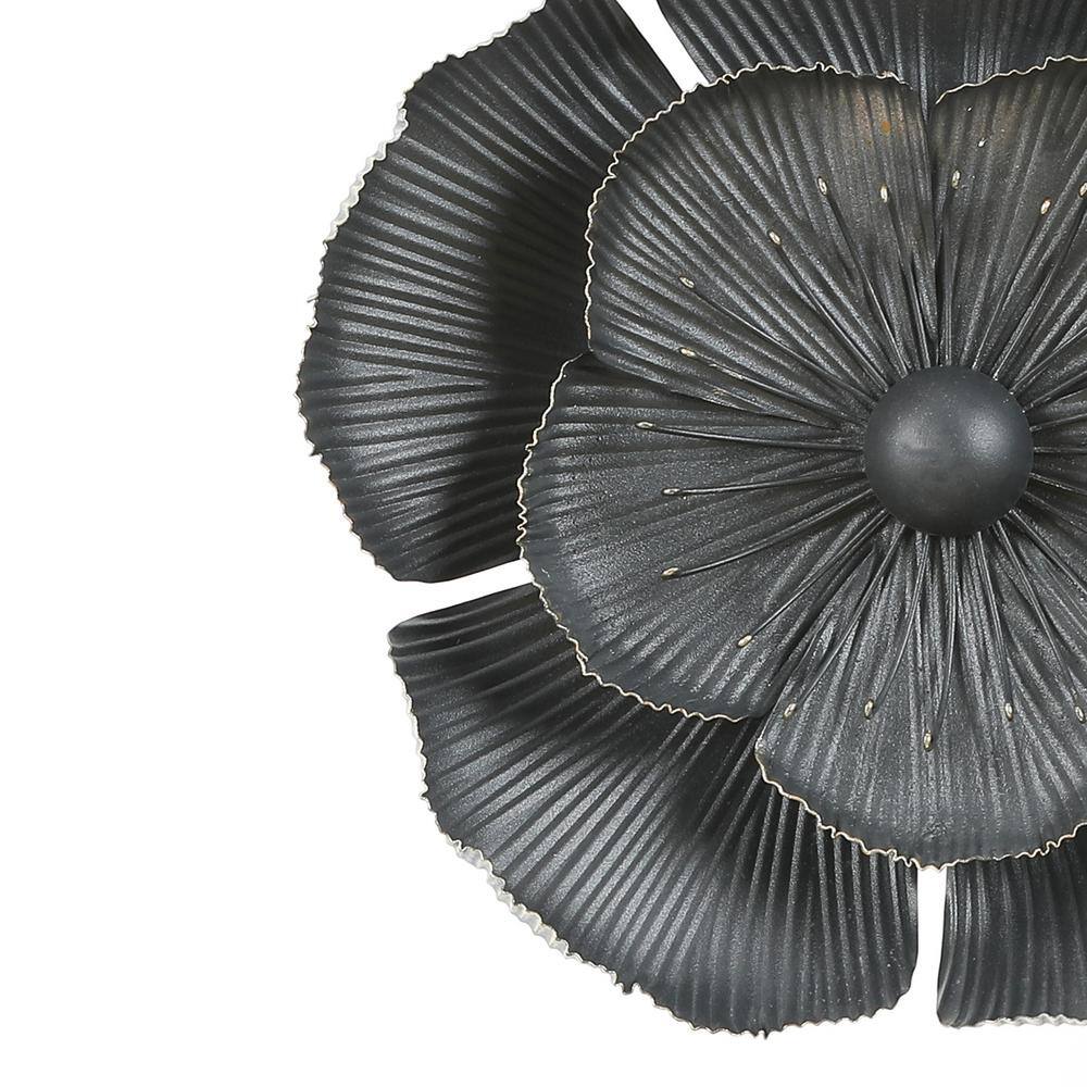 LuxenHome Black and Gold Metal Flower Wall Sculptures Set
