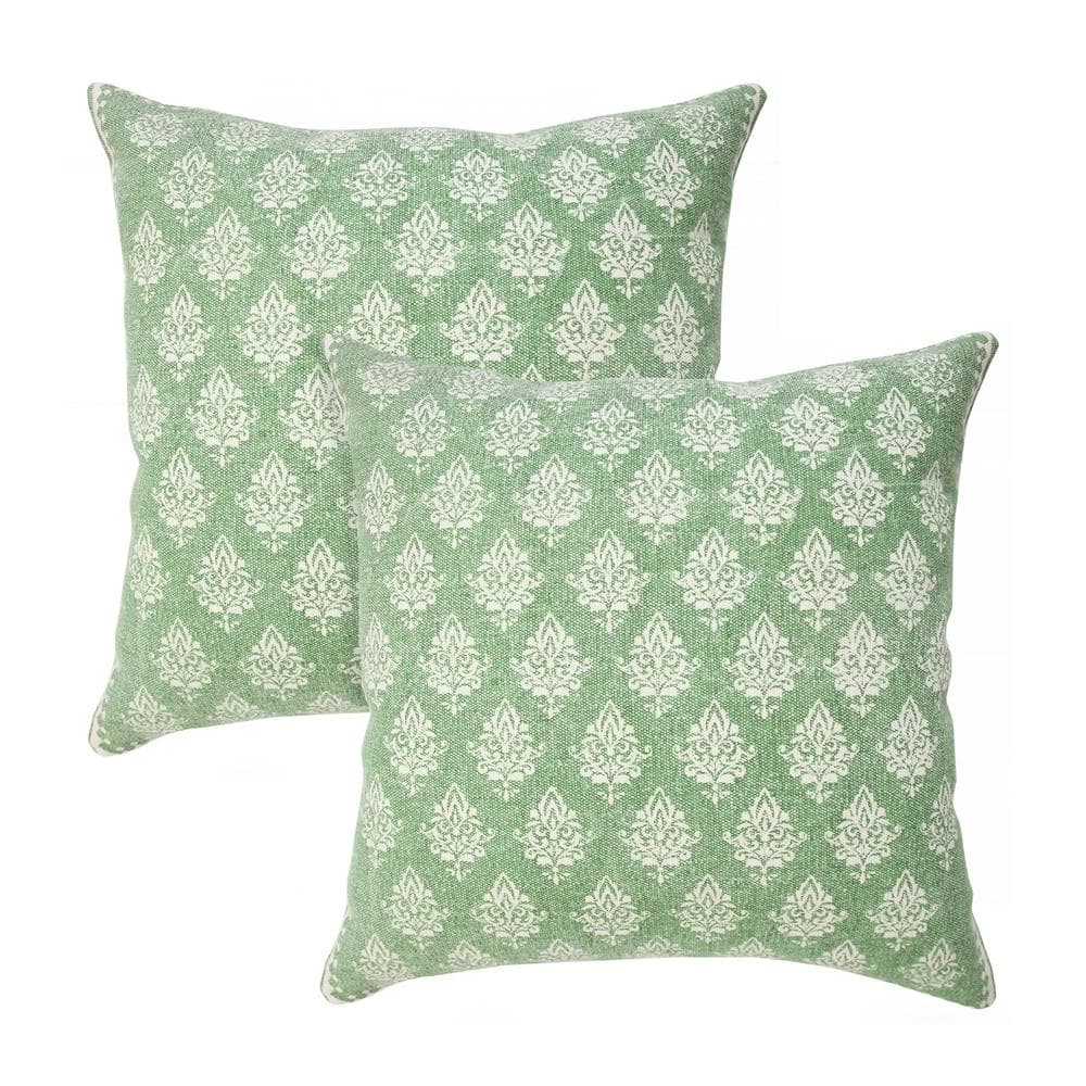 Fantasy Green Damask Stonewashed Hand-Woven 20 in. x 20 in. Indoor Throw Pi